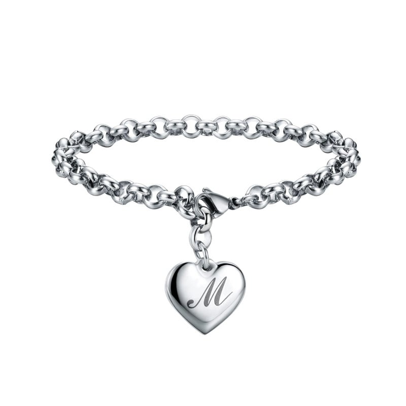 SANNYRA Charms Bracelets for Women, Heart Charm Initial Bracelet Trendy, M Letters Stainless Steel Bracelet Jewelry Confirmation Gifts for Christmas Birthday - Image 1